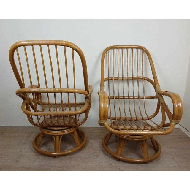 Rattan Swivel Armchairs, Set of 2 For Sale - Image 4 of 8
