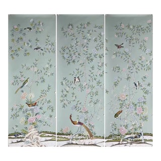 Chinoiserie Mural Hand Painted Wallpapers - 3 Panels For Sale