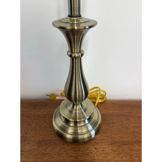Brass Vintage Stiffel Solid Brass Table Lamp Antique Finish W/ Original Shade Working For Sale - Image 8 of 12