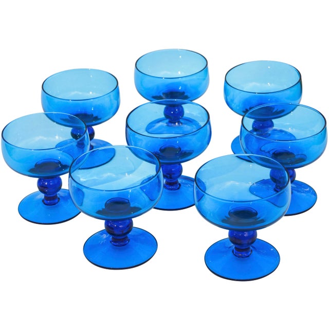 Vintage Blue Glasses - Set of 8 For Sale In New York - Image 6 of 6