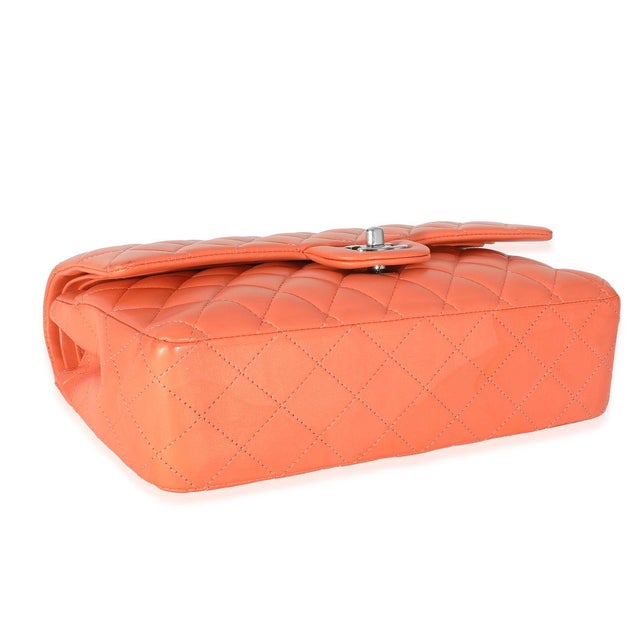 Orange Quilted Lambskin Medium Classic Double Flap Bag For Sale In New York - Image 6 of 8