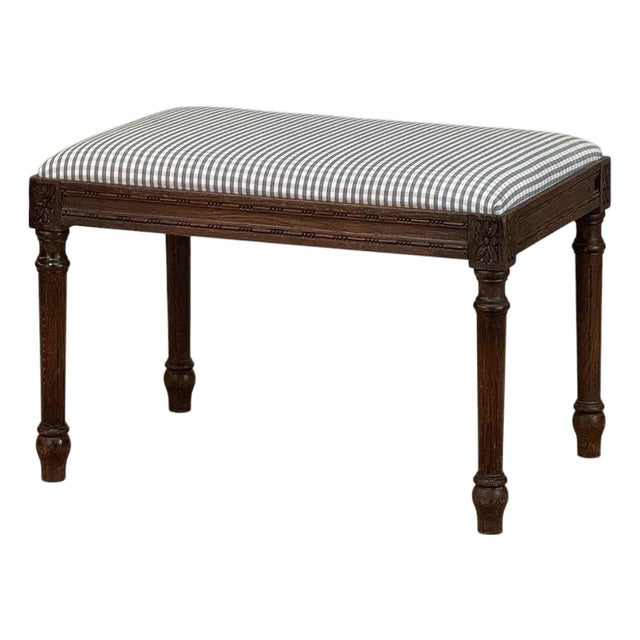 Antique French Louis XVI Style Walnut Vanity Stool ~ Piano Bench For Sale