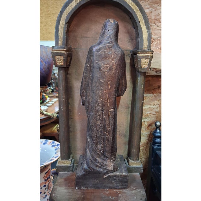 Wood Wooden Devotional Statue Representing the Virgin with the Sorrowful and Immaculate Heart, 1800s For Sale - Image 7 of 9