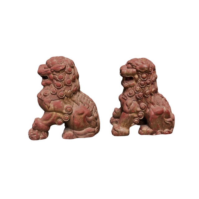 Elevate the elegance and charm of your garden with this stunning set of 2 handcrafted Red Wood Foo Dogs. In Chinese...