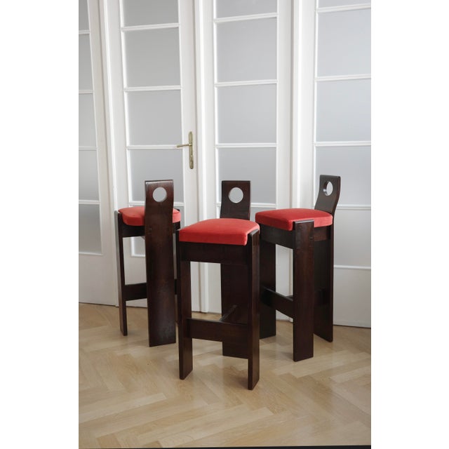 Brown Brutalist Wooden Bar Stool, 1960s For Sale - Image 8 of 8