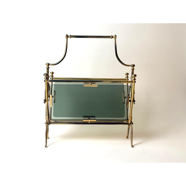 Italian Brass and Smoked Glass Magazine Rack, Italy, 1960s For Sale - Image 4 of 13