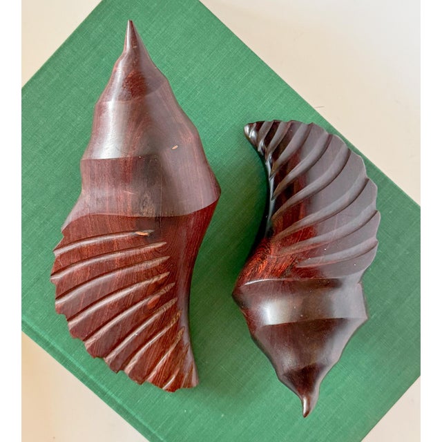 Vintage Large Carved Ironwood Conch Shell Sculpture Objects, a Pair For Sale - Image 16 of 16