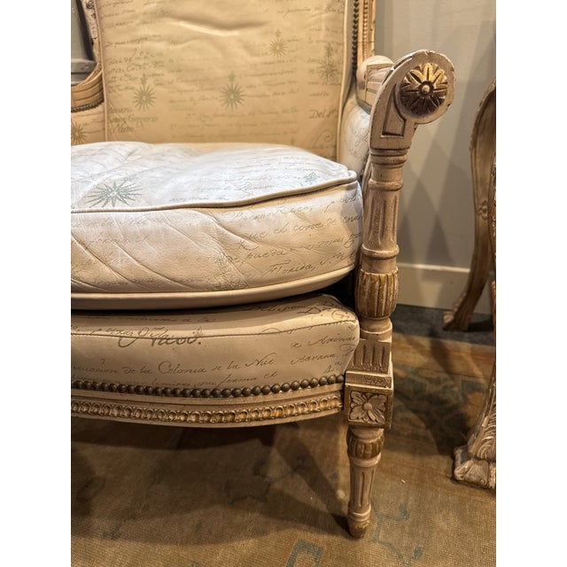 Vintage French Louis XVI Style Leather Bergere Chair by Beacon Hill For Sale In Boston - Image 6 of 7