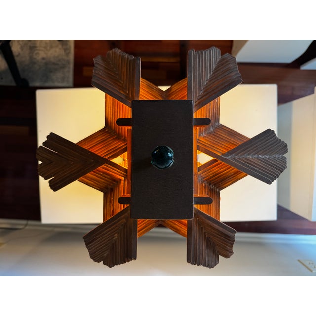 Brown Beautiful Vintage Tramp Art - Popsicle Stick/Matchstick/Marble Lamp For Sale - Image 8 of 10