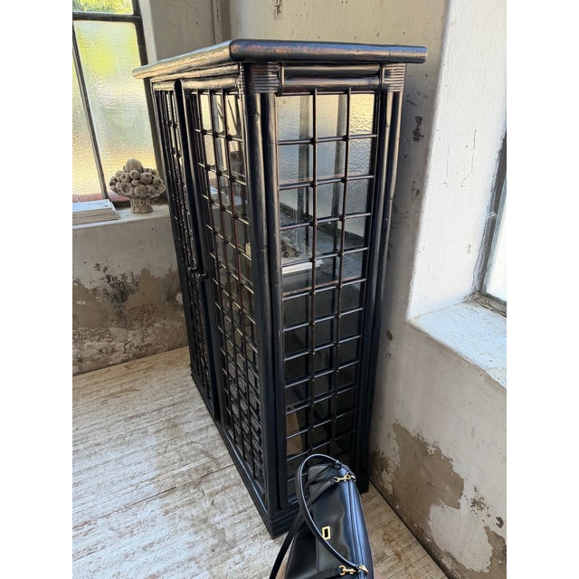 Antique Black Bamboo Glass-Fronted Bookcase, 1900s For Sale - Image 6 of 18