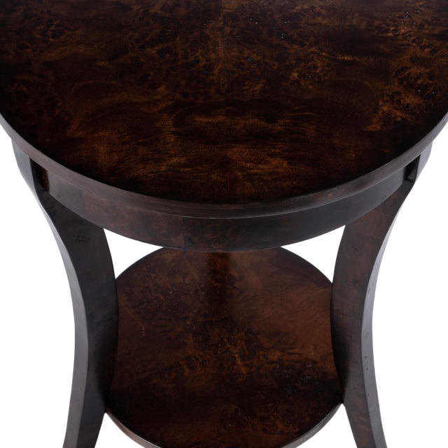 Wood Holdin 18 in. W Round Wood Side Table with Lower Open Shelf, Dark Burl For Sale - Image 7 of 9