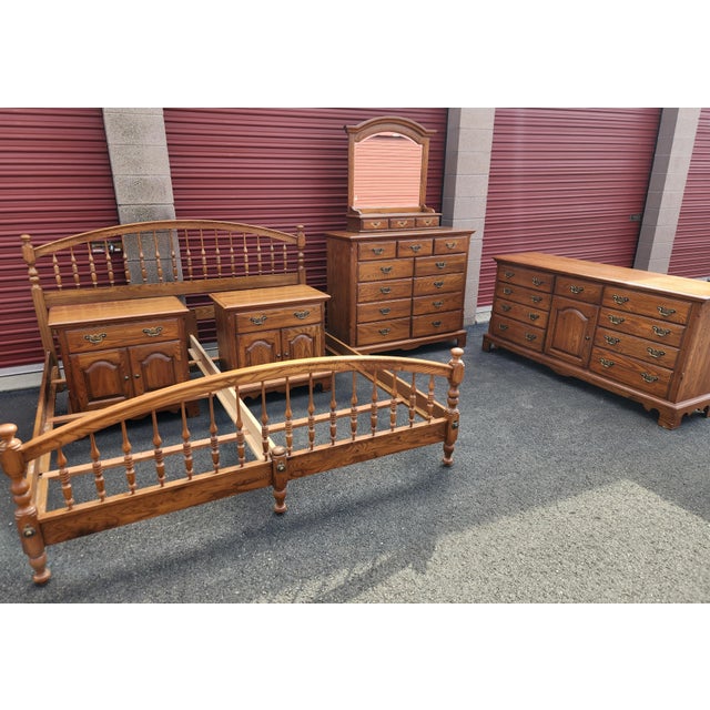 1990s Durham Furniture Solid Wood Complete King Bedroom Set For Sale - Image 12 of 13