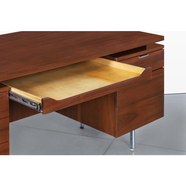 Wood Mid-Century Modern Walnut Executive Desk Styled After Florence Knoll, 1960s For Sale - Image 7 of 14