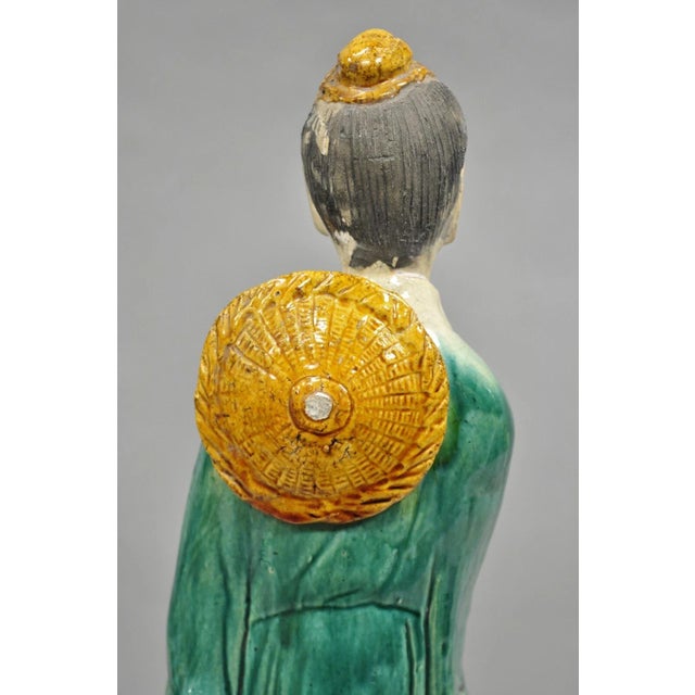 Green Late 19th Century Antique Chinese Green Sancai Glazed Pottery 21" Guanyin Sculpture Figure For Sale - Image 8 of 12