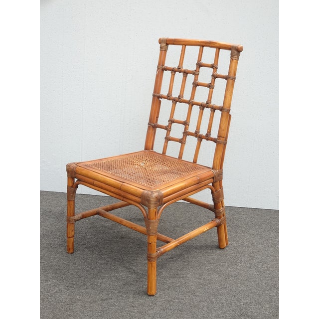 1970s Pair Vintage Baker Furniture Side Chairs ~ Chinoiserie Bamboo Cane Brown Chairs For Sale - Image 5 of 15
