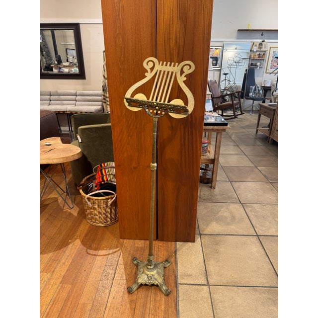 Mid 20th Century Vintage Brass Lyre Music Stand For Sale - Image 5 of 6