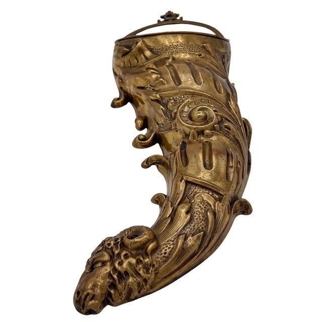 English Georgian Neoclassical Hand-Chased Brass Cornucopia Wall Pocket, Late 18th C/Early 19th C This elegant antique...