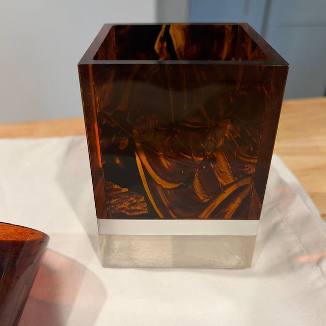 1970s Italian Tortoise Shell Lucite Cigarette and Lighter Holder For Sale In Austin - Image 6 of 9