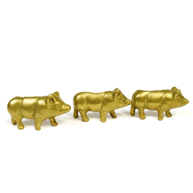Vintage Brass Pig Family Animal Figurines Model With Marble Stone Base - 5 Pieces For Sale - Image 6 of 9