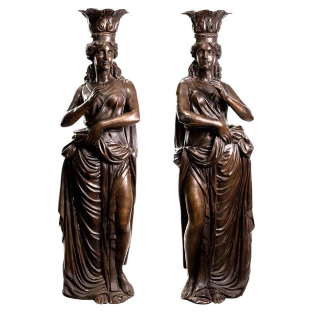 Neapolitan Artist, Large Greek Style Caryatids, 1980s, Bronze, Set of 2 For Sale - Image 6 of 6