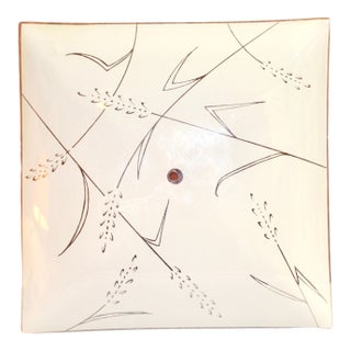 Large Vintage Square Glass Ceiling Light Shade W/ Wheat Grass Design For Sale