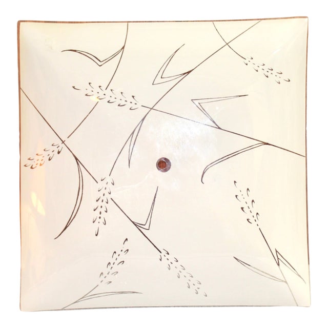 Large Vintage Square Glass Ceiling Light Shade W/ Wheat Grass Design For Sale