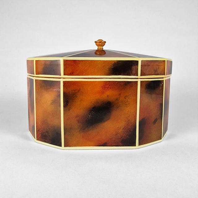 Maitland - Smith Vintage Maitland Smith Decagon Georgian Style Faux Tortoise Shell Decorative Box Caddy For Sale - Image 4 of 10