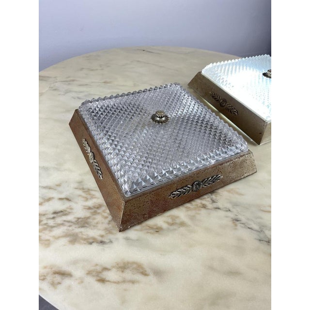 Metal and Glass Ceiling Lights, Italy, 1950s, Set of 2 For Sale - Image 9 of 15