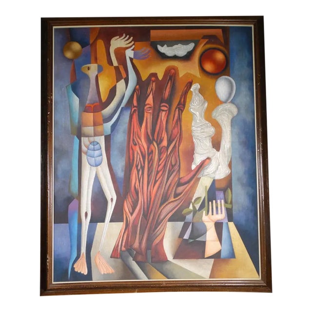 Jose Maria De Servin Surrealist Tableau Oil Painting on Canvas, Circa 1960s For Sale