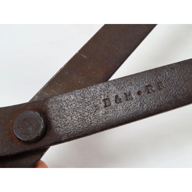 Metal Large Antique Authentic Boston & Maine Railroad Wrought Iron Block Ice Tongs For Sale - Image 7 of 13