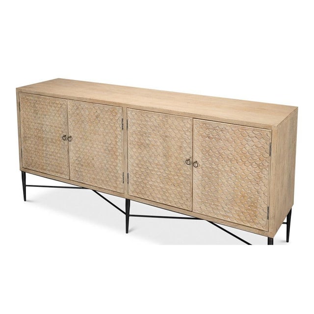 Tan Carved Scallop Sideboard in Warm Tan, 79 Inches For Sale - Image 8 of 11