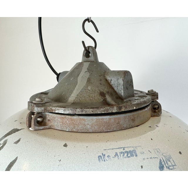 Industrial Grey Enamel Factory Cage Pendant Lamp in Cast Iron from Zaos, 1960s For Sale - Image 11 of 18