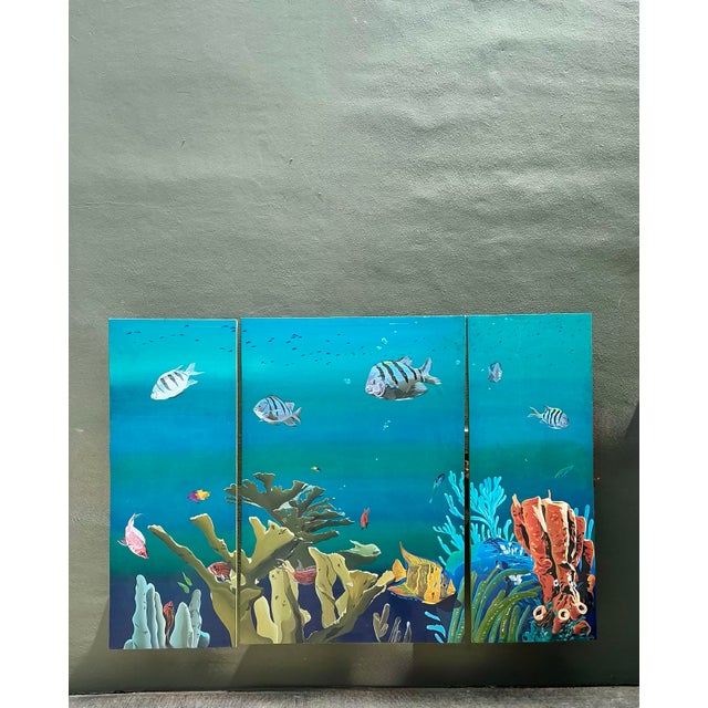 Vintage Monumental Paul Youngblood Original Undersea Oil Tryptic on Canvas For Sale - Image 11 of 12