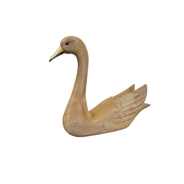 Italian Mid-Century Modern Hand-Carved Wooden Swan With Brass Beak, C. 1960s–70s For Sale - Image 10 of 16