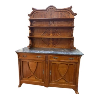 Early 18th Century French Provincial Walnut Buffet & Hutch With Marble – Louis XV Style For Sale