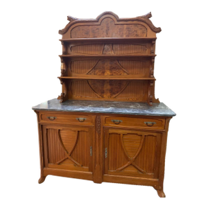 Early 18th Century French Provincial Walnut Buffet & Hutch With Marble – Louis XV Style
