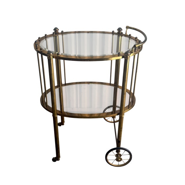 1950's French Maison Baguès Brass & Glass Two Tier Bar Cart, Attributed For Sale - Image 9 of 10
