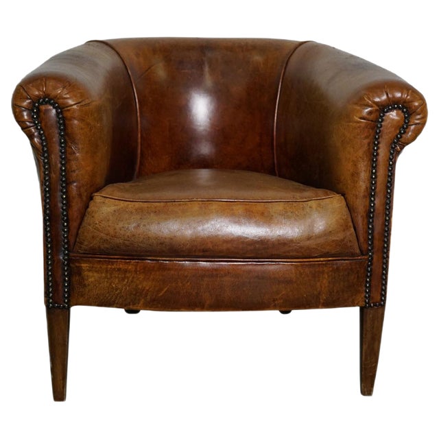 Vintage Dutch Cognac Leather Club Chair For Sale