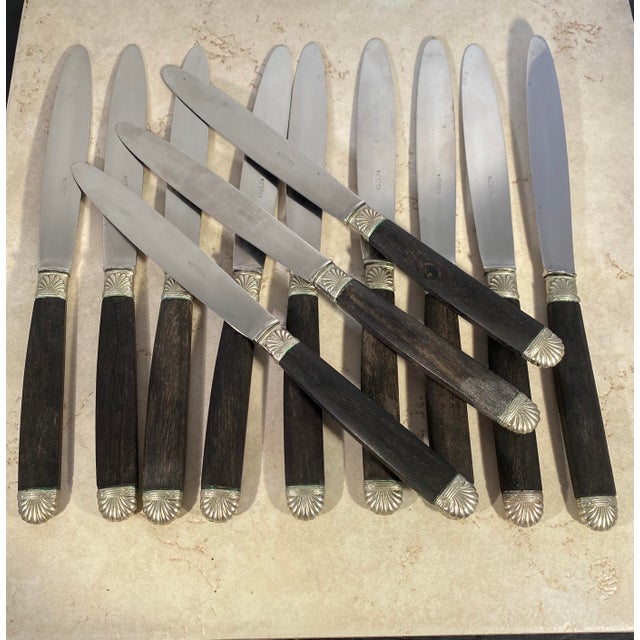 Vintage French Ebony Handled Dinner Knives With “Ruchinox” Stainless