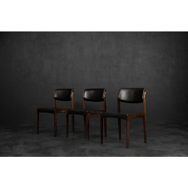Mid-Century Scandinavian Modern Rosewood & Black Leather Chairs by H.W. Klein for Bramin, 1960s, Set of 3 For Sale - Image 9 of 18