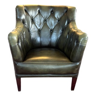English Chestefield Green Chair For Sale