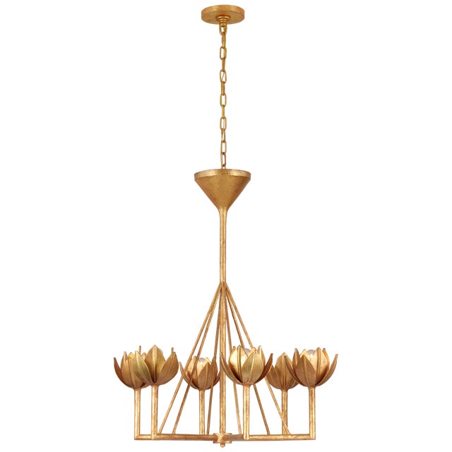 Julie Neill for Visual Comfort Signature Alberto Small Single Tier Chandelier in Antique Gold Leaf For Sale