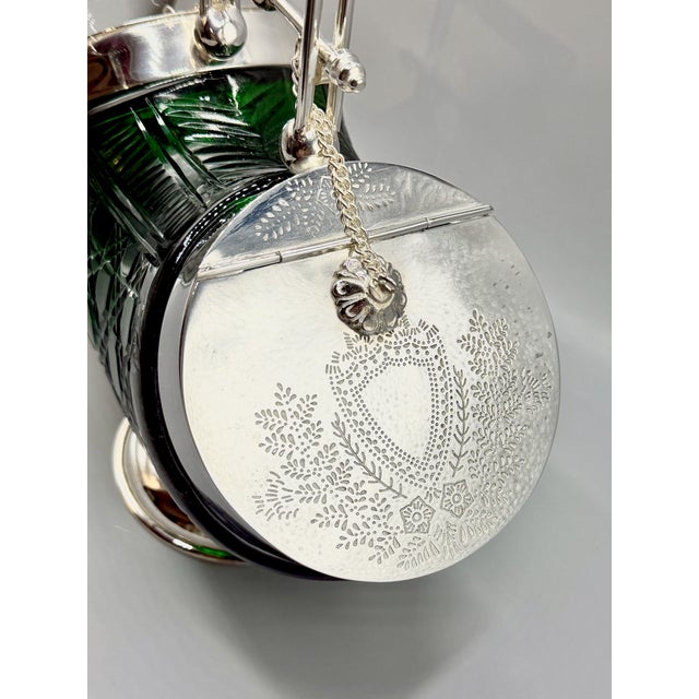 Emerald Green Cut Glass Biscuit Barrel from James Deakin & Sons, 1920 For Sale - Image 9 of 18
