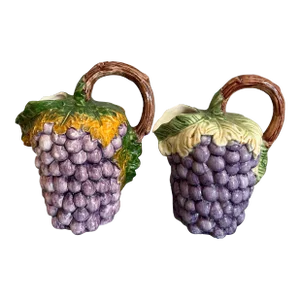Grape Cluster Majolica Pitchers, Pair