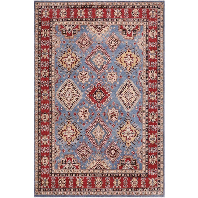 Blue Rustic Kazak Light Blue/Red Wool Rug - 8'1''x9'7'' For Sale - Image 8 of 10
