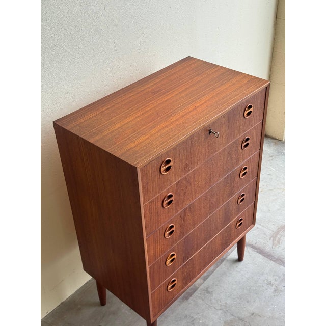 Mid Century Danish Teak Highboy Dresser - Vintage Scandinavian Chest of Drawers 1960s For Sale - Image 10 of 10