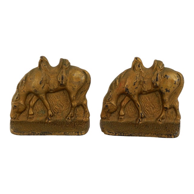 Pair of Riderless Horse Bookends Cast Iron 1920's For Sale