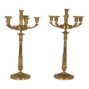 Pair of French Gilt Bronze Six-Light Candelabra With Neoclassical Motifs French, Circa 1860