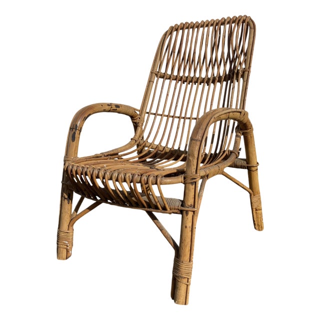 Rattan Armchair in Rattan For Sale
