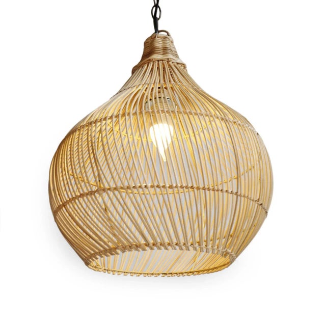 Contemporary Rattan Drop Pendant Light For Sale - Image 3 of 8